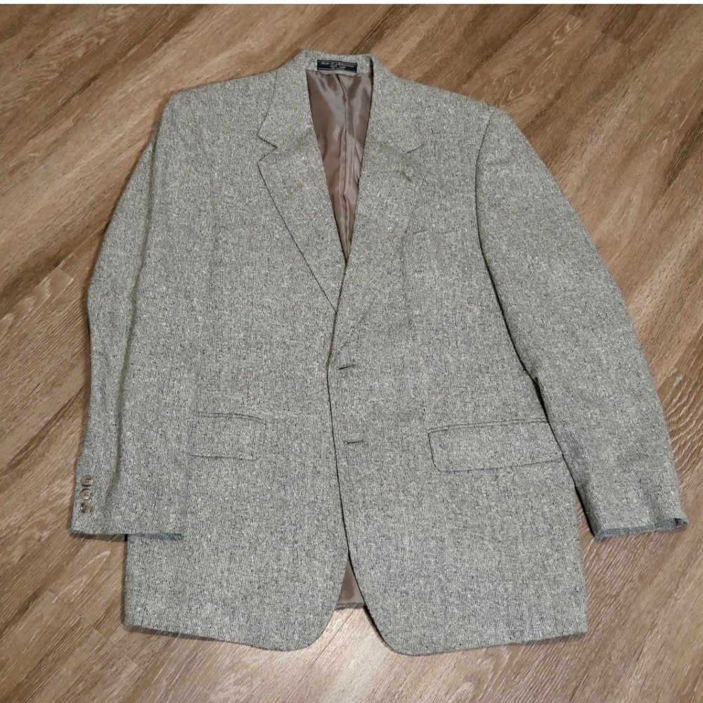 Bert Pulitzer Mens 42L Silk Blazer Sport Coat Grey Salt Pepper‎ Tweed 2 Button